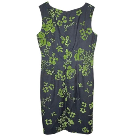 Anni Kuan Sleeveless Belted Floral Sheath Fair Labor - Black/Green - 10 - Picture 5 of 9